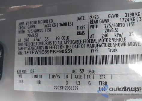 2023 Ford F-150 Lariat from USA, damaged, VIN 1FTFW1E89PKF90551